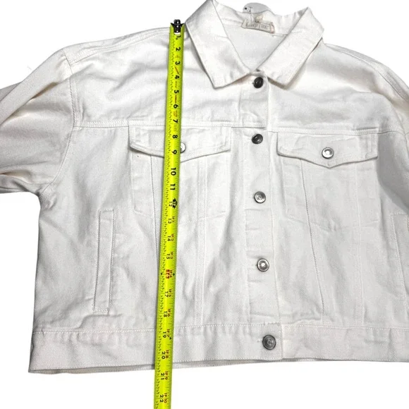 Peach Love California Bride Denim Jacket Womens L White Sequin Fringe Cropped - Picture 10 of 11